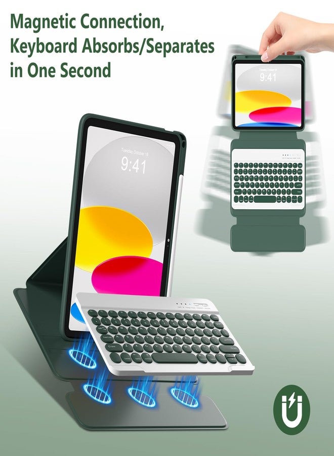 besky for iPad 11th 10th Generation Case with Keyboard, Folio Cover with Pencil Holder, Multi-Touch Trackpad, with Wireless Detachable Backlit Keyboard for iPad (A16) 11th/10th Gen (Blackish Green) - Image 3
