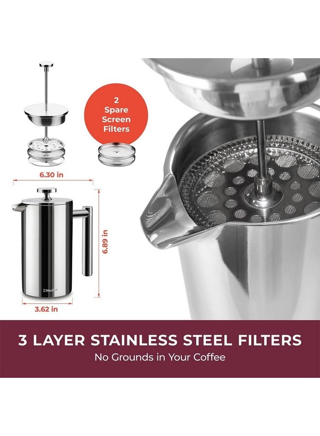 Mueller مويلر ليفينغ ماكينة قهوة فرنسية 20 أونصة، قهوة فرنسية من الفولاذ المقاوم للصدأ، 4 فلاتر مقاومة للحرارة معزولة مزدوجة، خالية من الصدأ، من الدرجة الغذائية، آمنة للغسل في غسالة الصحون - Image 3