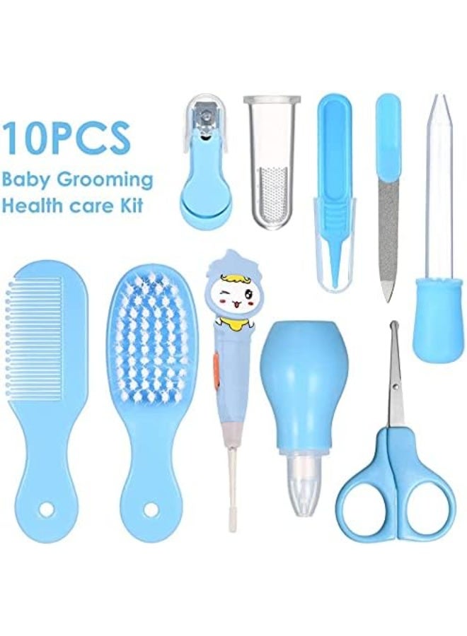 Mitoy 10 Pcs Portable Baby Care Kit, Nursery Kids Healthcare and Grooming Set (Blue) - Image 2