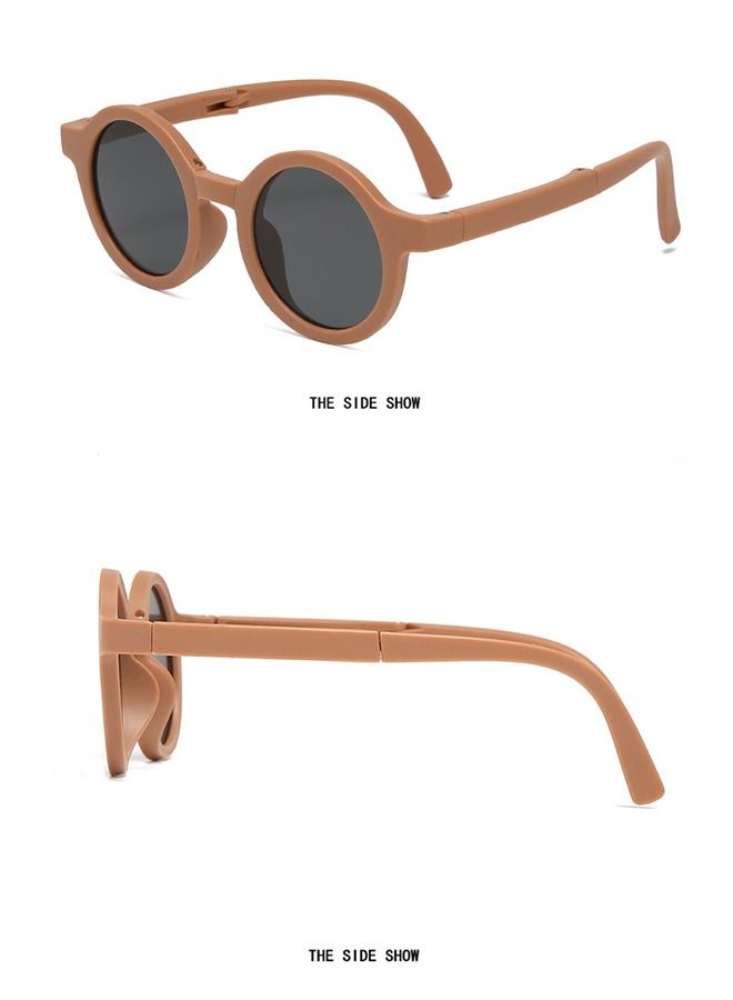 Bee Foldable Sunglasses With Bag For Kids, Round Folding Easy Carry Foldable Shades UV400 Protection Lens, Sun Protection Sunglasses Suitable for Summer Outdoor Beach Travel Camping - Coffee - Image 4
