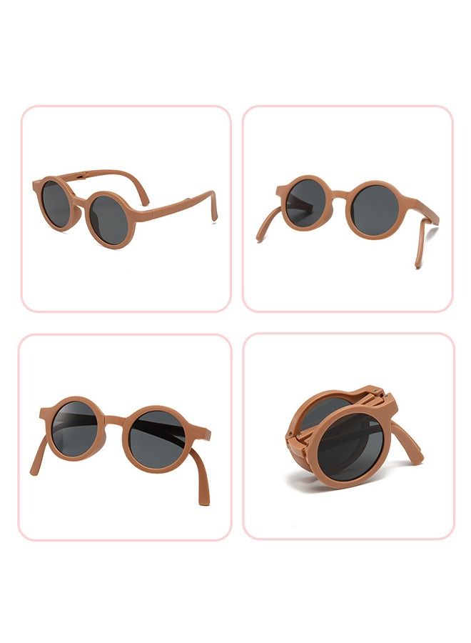 Bee Foldable Sunglasses With Bag For Kids, Round Folding Easy Carry Foldable Shades UV400 Protection Lens, Sun Protection Sunglasses Suitable for Summer Outdoor Beach Travel Camping - Coffee - Image 3
