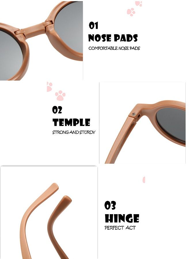 Bee Foldable Sunglasses With Bag For Kids, Round Folding Easy Carry Foldable Shades UV400 Protection Lens, Sun Protection Sunglasses Suitable for Summer Outdoor Beach Travel Camping - Coffee - Image 5