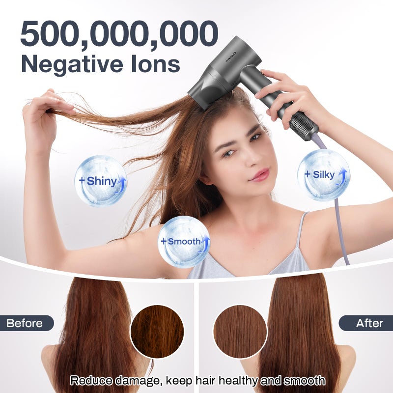 Frano Professional Hair Dryer, 150,000 RPM High-Speed & 200 Million Negative Ions, Intelligent HD Display, Low Noise 51dB, Magnetic Diffuser & Nozzle, Travel Gift for Women - Image 3