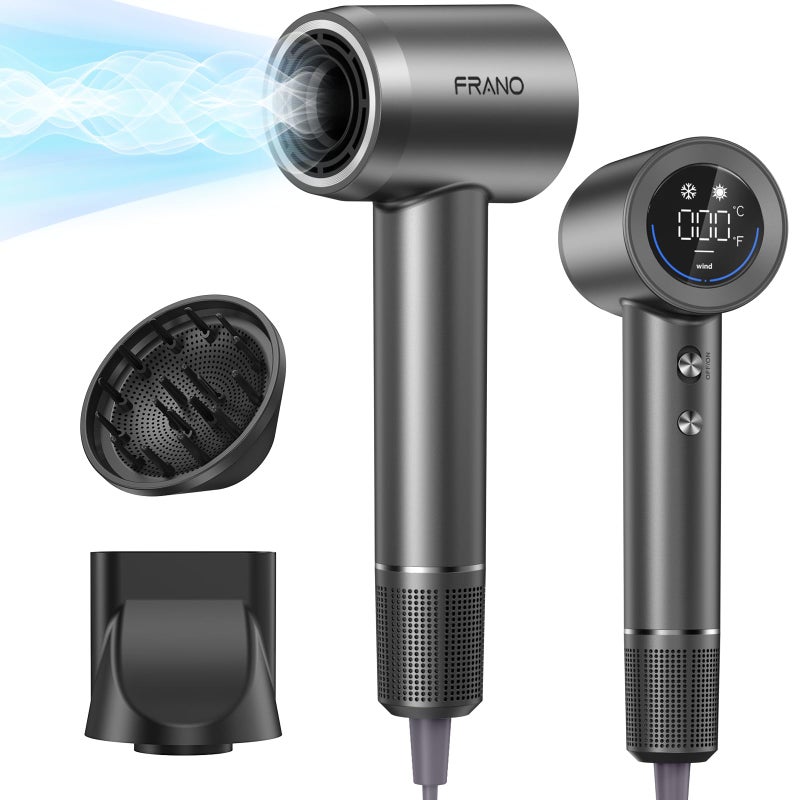 Frano Professional Hair Dryer, 150,000 RPM High-Speed & 200 Million Negative Ions, Intelligent HD Display, Low Noise 51dB, Magnetic Diffuser & Nozzle, Travel Gift for Women - Image 1