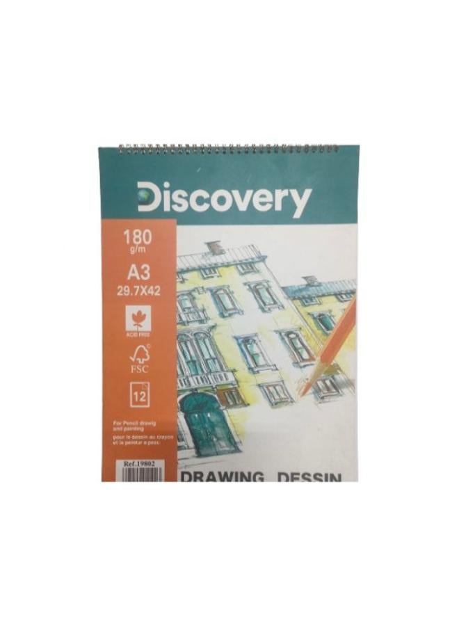 Discovery Sketch Pad – 12 Sheets, 180 gsm, 42 × 29.7 cm (A3) – White