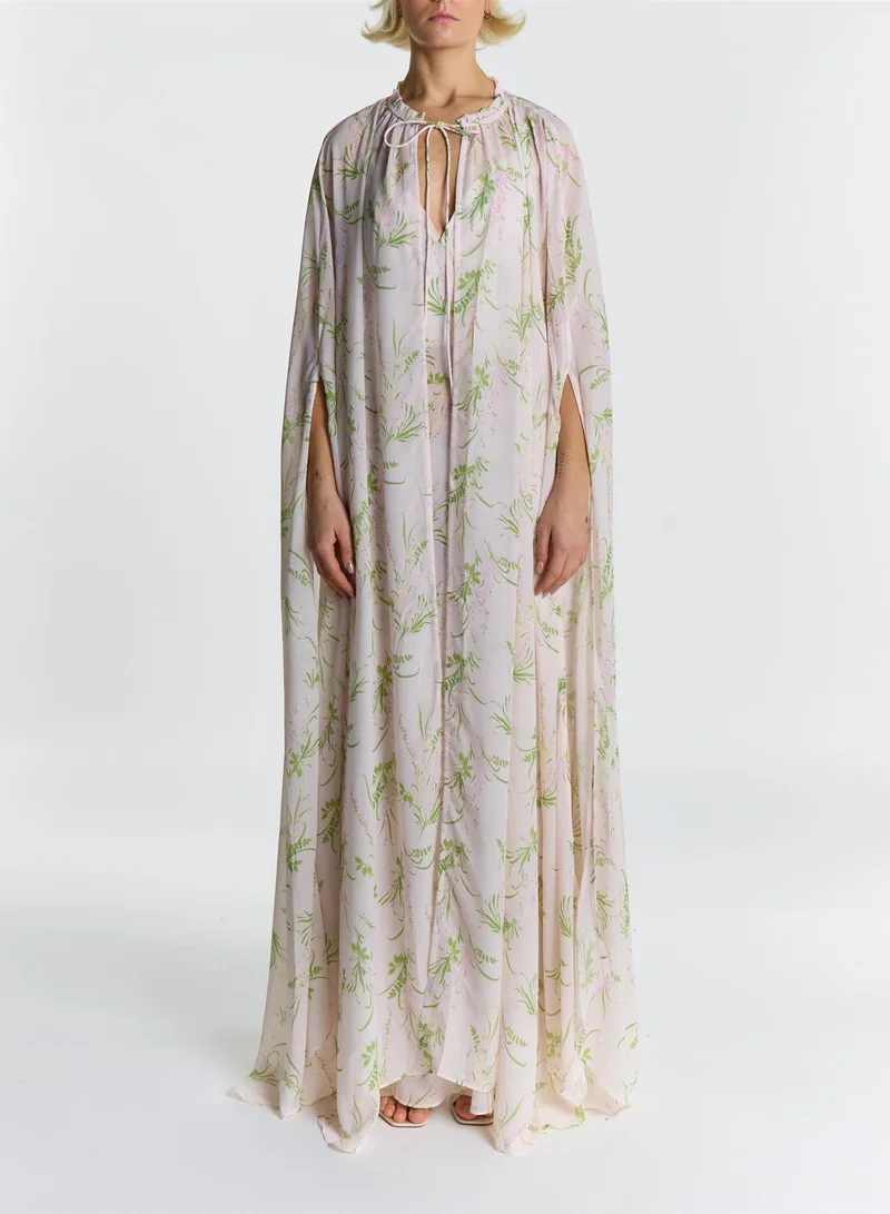 ترو ديكادينس Armani Pink Stem Floral Print Cape Maxi Dress