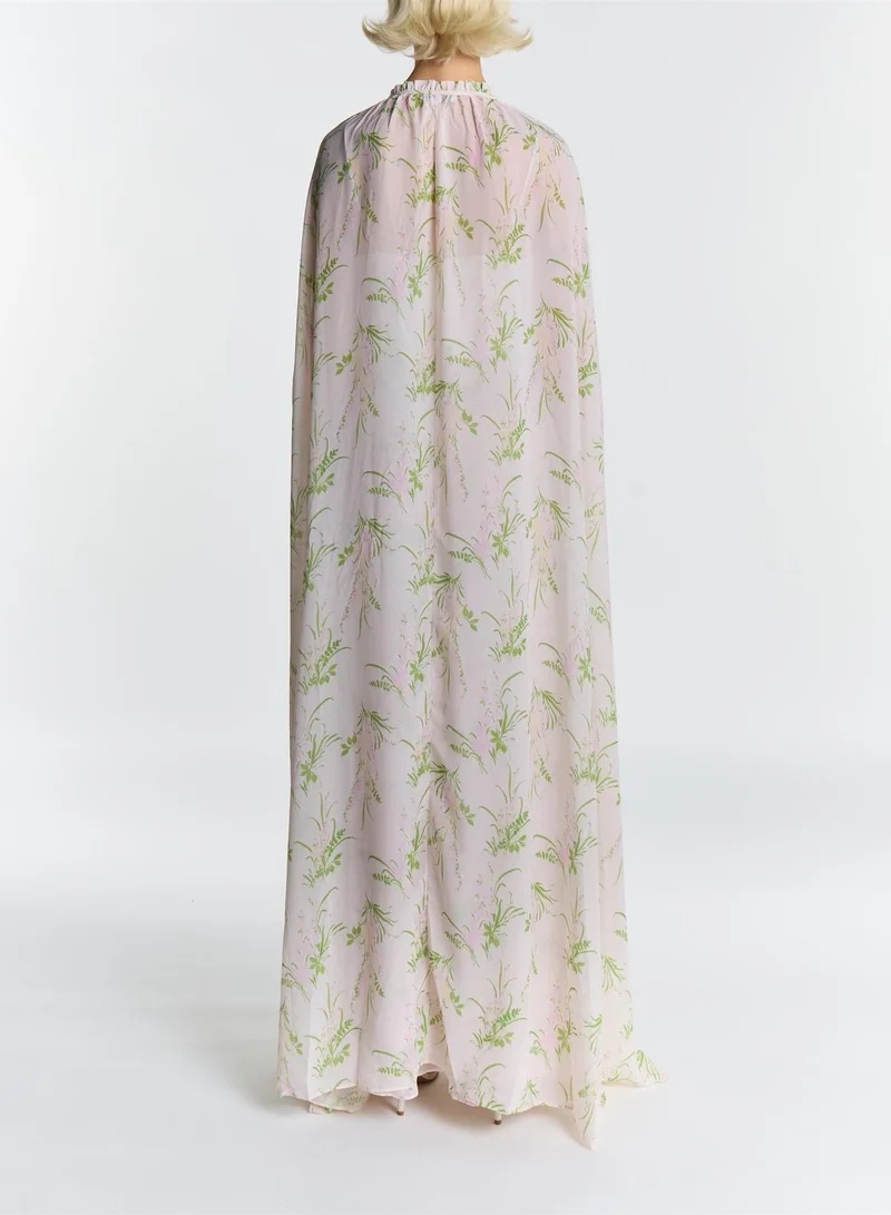 ترو ديكادينس Armani Pink Stem Floral Print Cape Maxi Dress