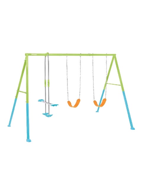 3-Feature Colorful Swing and Glide Heavy Duty Outdoor Swing Set Green and Blue 203 x 343 x 249 cm INT44121