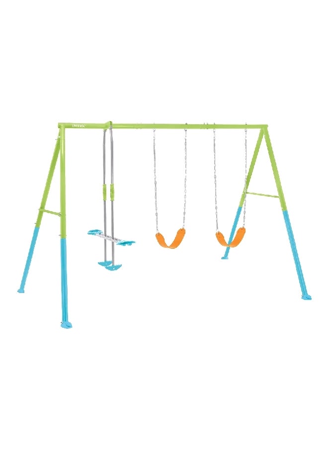 3-Feature Colorful Swing and Glide Heavy Duty Outdoor Swing Set Green and Blue 203 x 343 x 249 cm INT44121