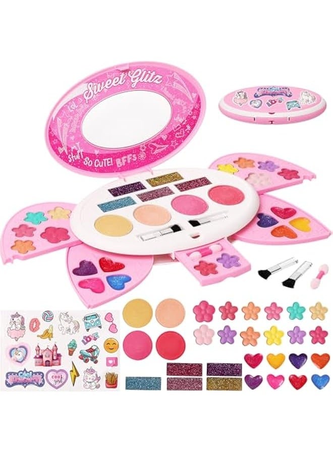 NIBEMINENT Kids Makeup Kit for Girl,Real Make Up Set,Fold Out Makeup Palette with Mirror, Non-Toxic Makeup Kit for Toddler Kid Children Princess,Birthday Gift Toys for Girl 3 4 5 6 7 8 Year Old - Image 1