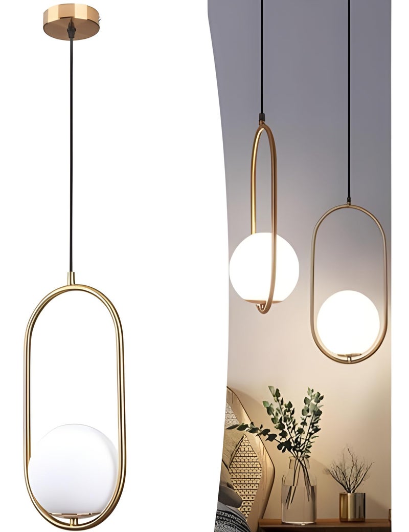 RBSK Classic Desing Metal Capsule Shape Golden Hanging Pendant Ceiling Light Lamp for Living Room, Bedroom, Kitchen, Balcony (Bulb not Included) - Image 1