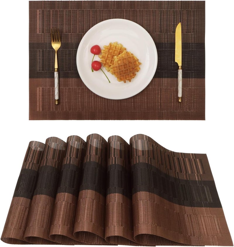 LUCCI LUCCI Placemats HeatResistant Woven Vinyl Placemat NonSlip Washable PVC Table Mat Easy to Clean Premium Plastic Mats for Dining Kitchen Table Set of 4 Black Brown - Image 1