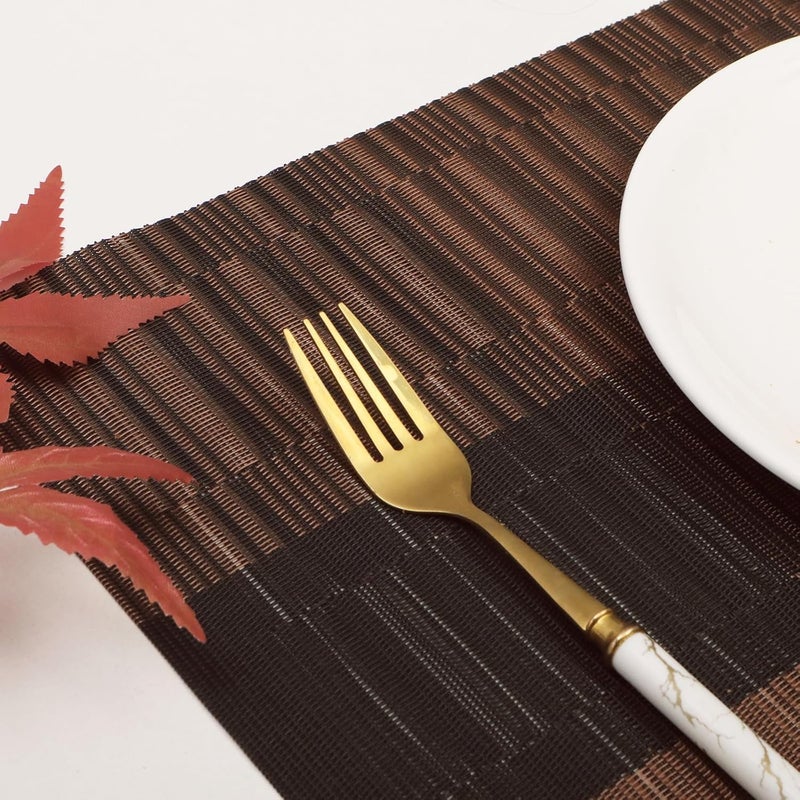 LUCCI LUCCI Placemats HeatResistant Woven Vinyl Placemat NonSlip Washable PVC Table Mat Easy to Clean Premium Plastic Mats for Dining Kitchen Table Set of 4 Black Brown - Image 5