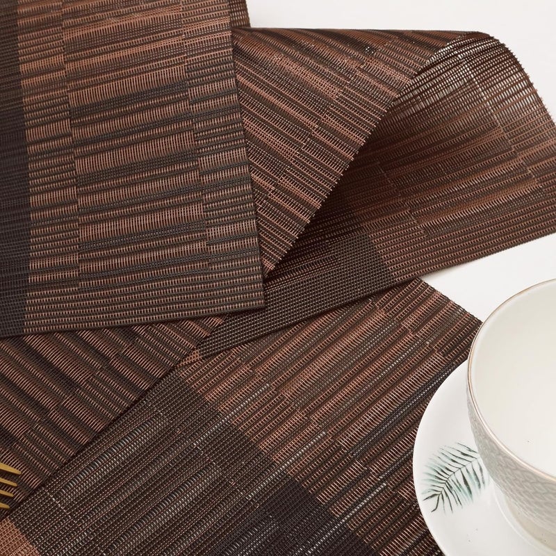 LUCCI LUCCI Placemats HeatResistant Woven Vinyl Placemat NonSlip Washable PVC Table Mat Easy to Clean Premium Plastic Mats for Dining Kitchen Table Set of 4 Black Brown - Image 4