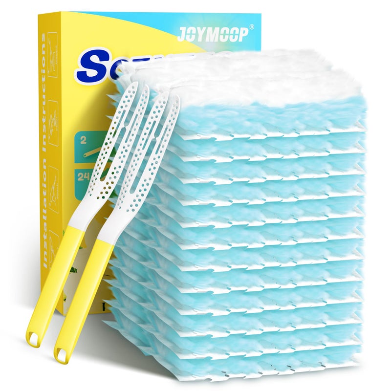 JOYMOOP Disposable Duster for Cleaning, with 2 Handles & 24 Ct Blue Heavy Duty Refills for Swiffer Feather Duster, Household Cleaning Tool for Electronics, Dusting Furniture, Blinds, Pet Hair - Image 1