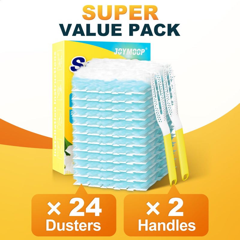 JOYMOOP Disposable Duster for Cleaning, with 2 Handles & 24 Ct Blue Heavy Duty Refills for Swiffer Feather Duster, Household Cleaning Tool for Electronics, Dusting Furniture, Blinds, Pet Hair - Image 5
