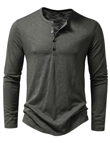 PARKLEES Men's Casual Stretchy Long Sleeve Henley T-Shirt Front Placket Muscle Workout Athletic 4 Buttons Tee Tops Gray Large - Image 1