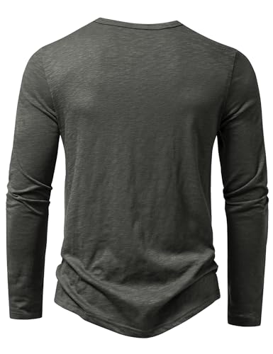 PARKLEES Men's Casual Stretchy Long Sleeve Henley T-Shirt Front Placket Muscle Workout Athletic 4 Buttons Tee Tops Gray Large - Image 3