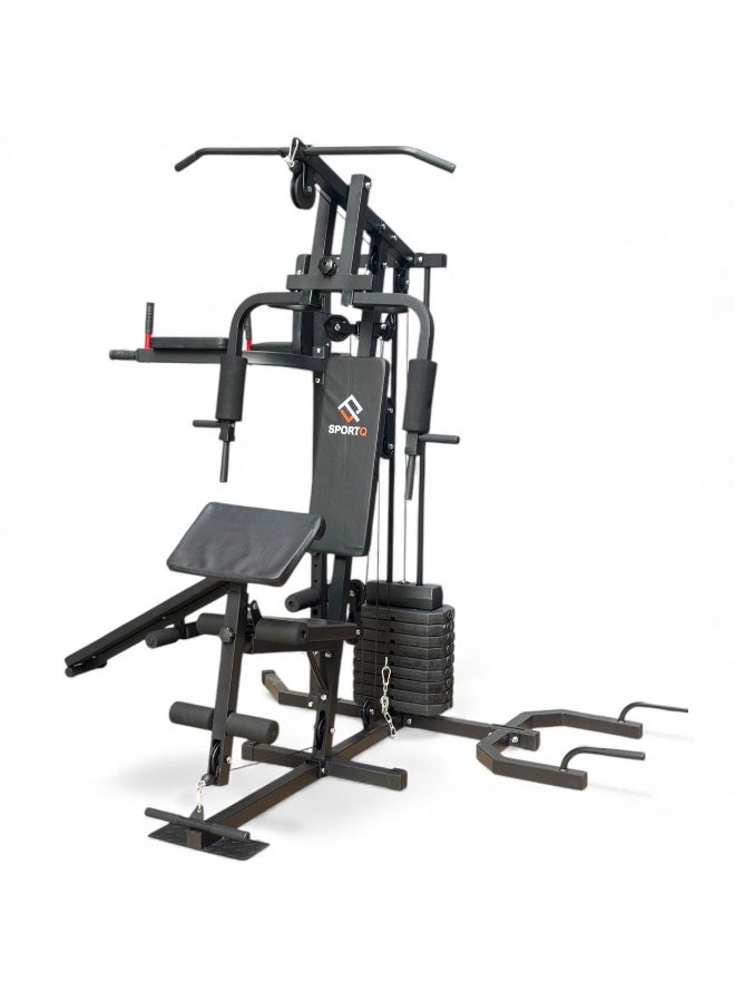 سبورت كيو جهاز جيم منزلي متعدد الوظائف من سبورت كيو®️جهاز تمارين شامل لكامل الجسم مع أوزان مدمجة، عقلة ومتوازي، بنش قابل للتعديل، لتدريب الصدر والظهر والأكتاف والذراعين والبطن والساقين – مثالي للمنزل - Image 2