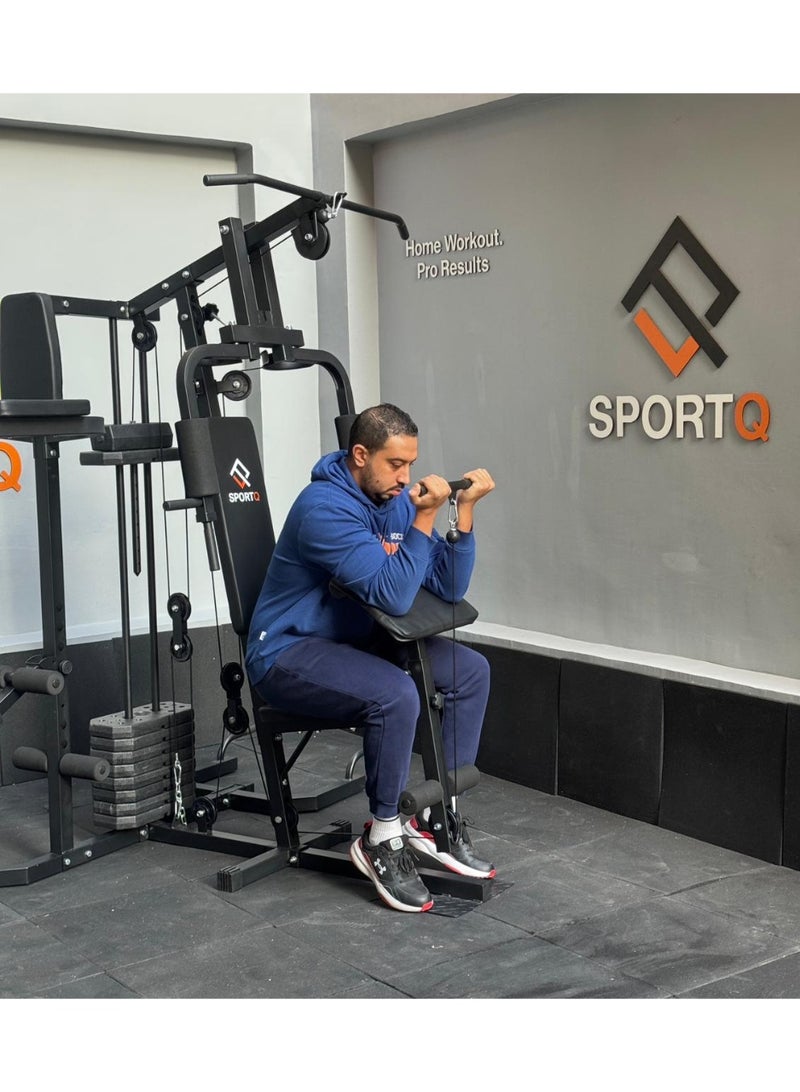سبورت كيو جهاز جيم منزلي متعدد الوظائف من سبورت كيو®️جهاز تمارين شامل لكامل الجسم مع أوزان مدمجة، عقلة ومتوازي، بنش قابل للتعديل، لتدريب الصدر والظهر والأكتاف والذراعين والبطن والساقين – مثالي للمنزل - Image 5