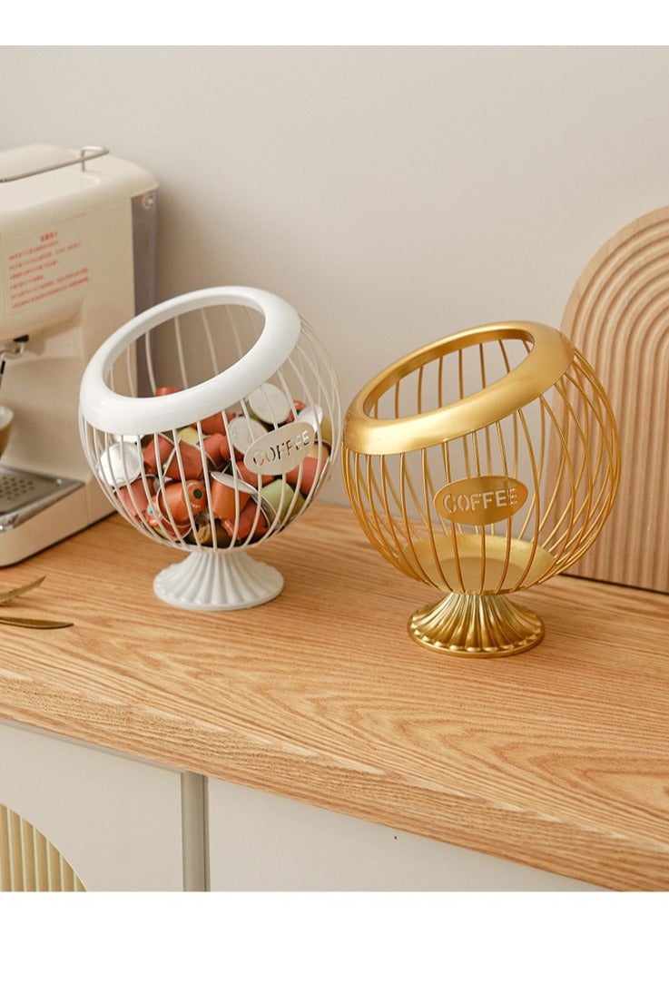 Golden Mesh Storage Basket - Coffee Capsule Organizer, Fruit Candy Holder, Kitchen Countertop Organizer for Small Items - Image 1