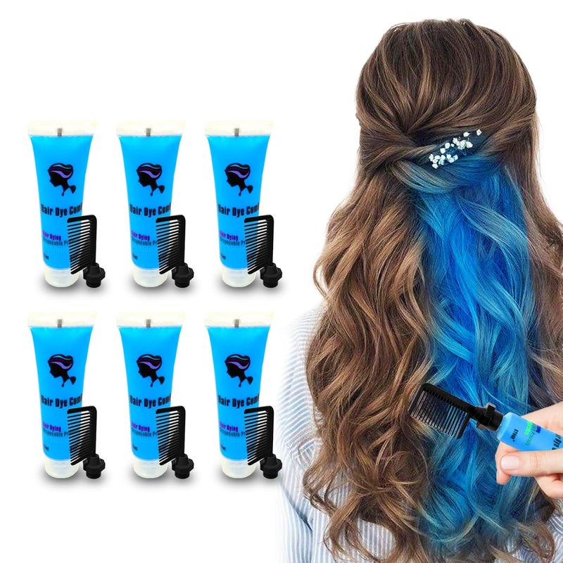 Byhoo Blue Temporary Hair Dye for Kids Cream Formula 6 Combs Washable Hair Color for Dark  Light Hair for Girls Party Halloween Cosplay