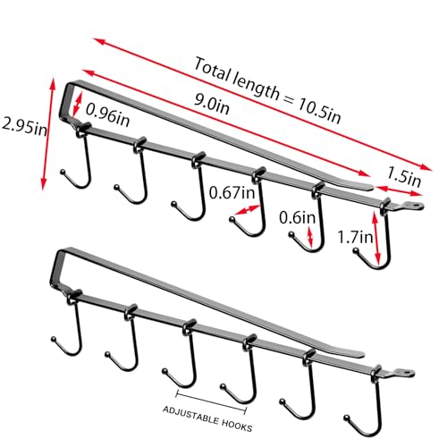 XILAOTOU Mug Rack Under Cabinet Coffee Cup Holder Each Bracket is Equipped with 6 and Adjustable Position of The Hook Display Hanging Cups Drying Hook for Bar Kitchen Utensils Black 2 Sets - Image 3