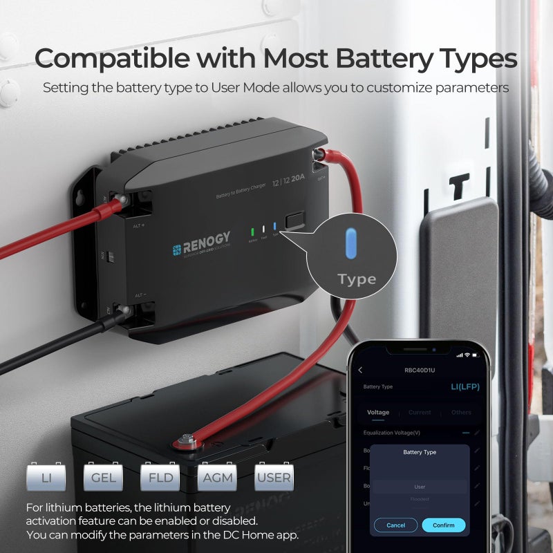 Renogy 12V 20A Dc To Dc Battery Charger With Multi-Stage Charging And Bluetooth Compatibility For Flooded  Gel  Agm  And Lithium Batteries In Rvs  Commercial Vehicles  Boats  And Yachts - Image 5