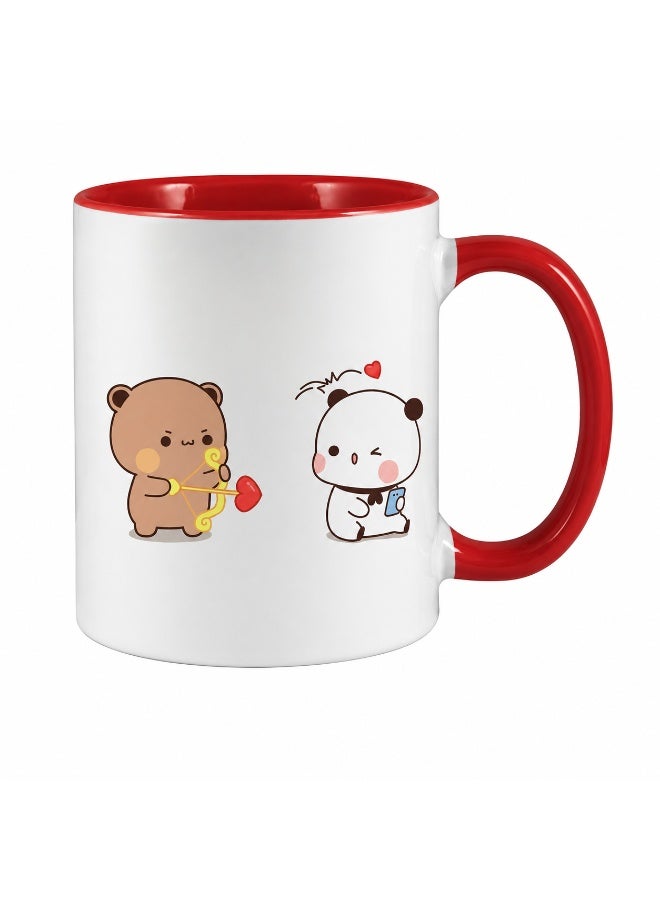 Bickerbond Cute Cupid Bubu and Dudu Love Coffee Mug - Two-Tone Ceramic Cup with Red Handle & Inner - 11oz Kawaii Valentine’s Day Tea Mug for Couples, Anniversaries & Gifting - White/Red - Image 1