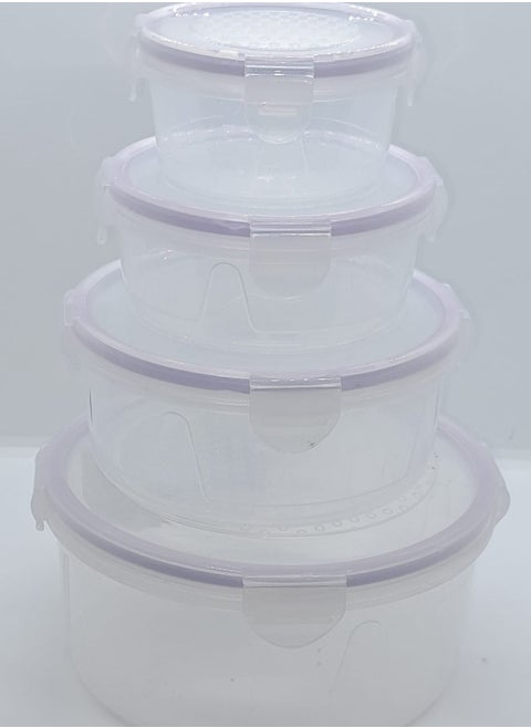 Set of 4 clear plastic round airtight food storage containers with clip lids, in different sizes (300ml-450ml-950ml-1900ml)