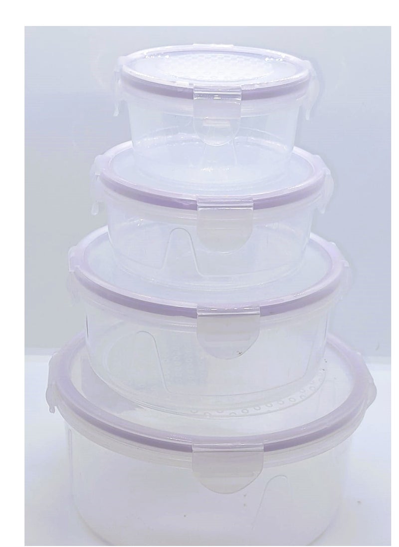 Generic - Set of 4 clear plastic round airtight food storage containers with clip lids, in different sizes (300ml-450ml-950ml-1900ml) - Image 1