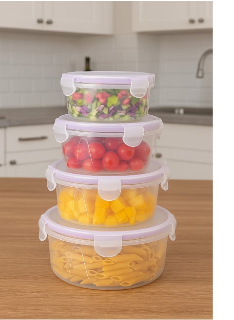 Clear Round Plastic Food Storage Container Set - Secure with Tight Lid and Side Lock - Code 9033 - 4 Practical Sizes