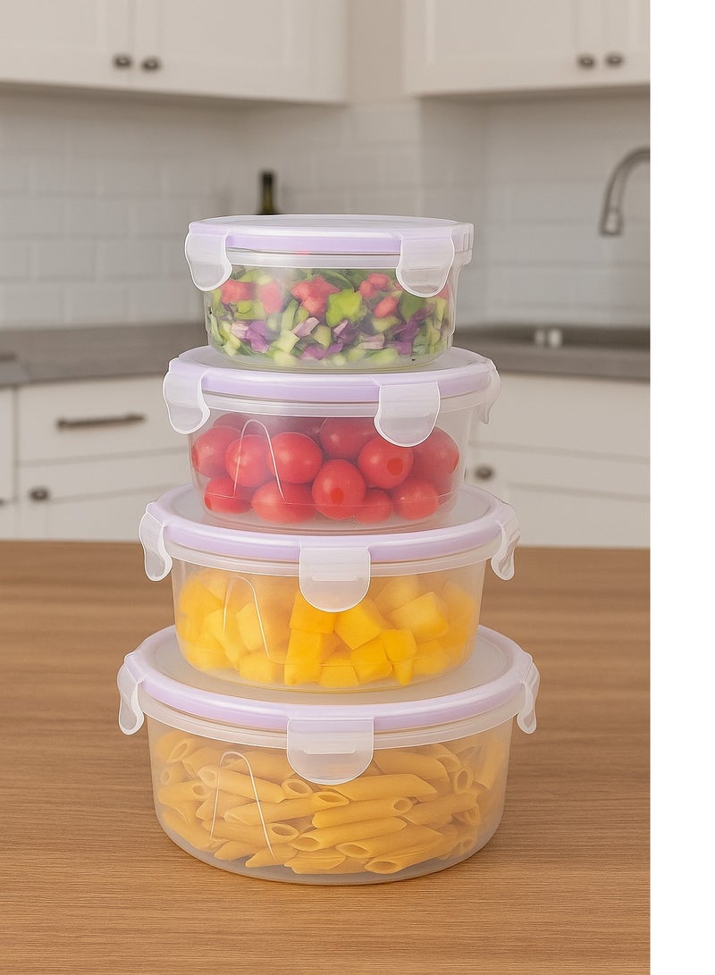 Clear Round Plastic Food Container Set - Freezer and Microwave Safe - with Tight Lid and Side Lock - 9033 - 4 Pieces - Image 1