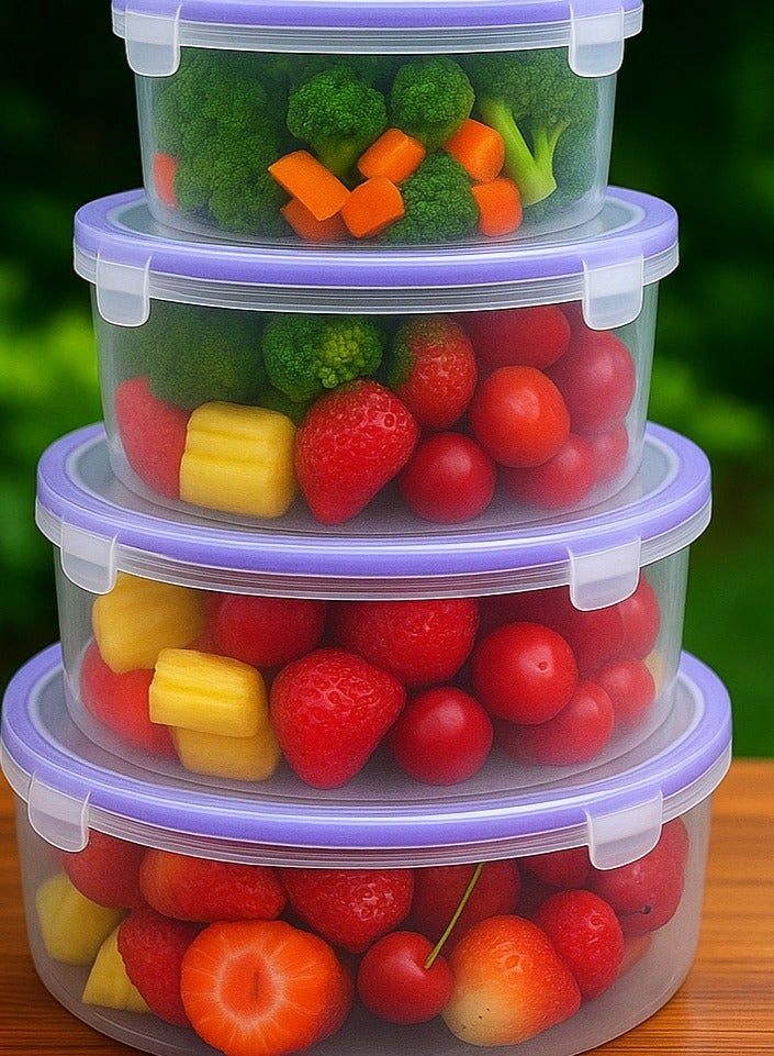 Clear Round Plastic Food Container Set - Freezer and Microwave Safe - with Tight Lid and Side Lock - 9033 - 4 Pieces - Image 2