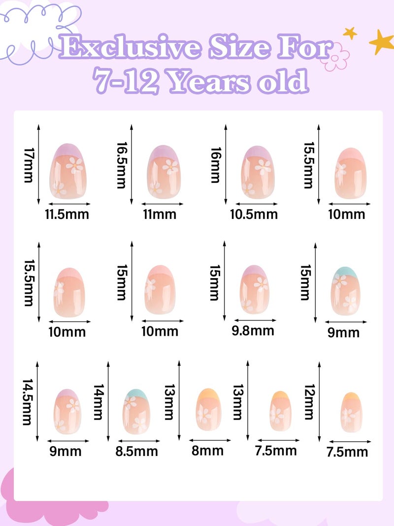 EBANKU 78 Pieces Press on Nails for Kids, EBANKU 3 Pack Kid Fake Pink Star Flower Short Artificial False Nail Kits for Kids Girls 6-12 Years with Nail Glue - Image 3