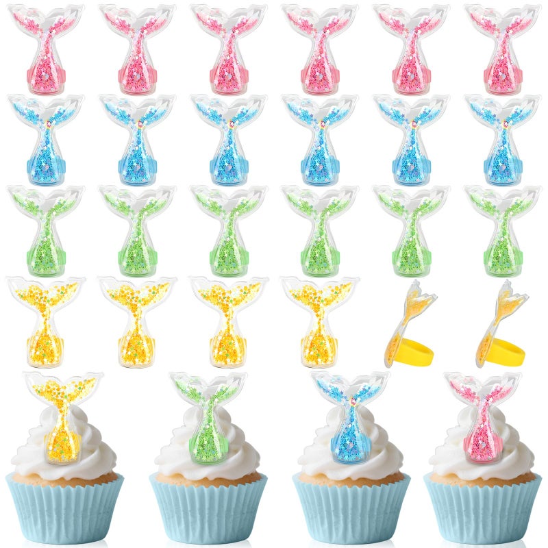 AKAIXI 24Pcs Mermaid Tails Cupcake Ring Toppers Under the Sea Cupcake Topper for Mermaid theme Birthday Party Cake Decorations Baby Shower Weeding Anniversary Sea Party Supplies - Image 3