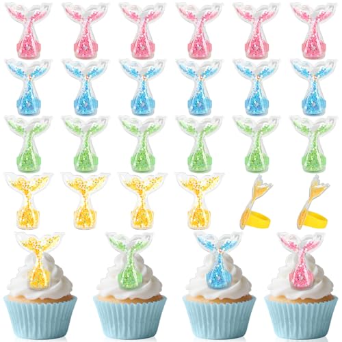 AKAIXI 24Pcs Mermaid Tails Cupcake Ring Toppers Under the Sea Cupcake Topper for Mermaid theme Birthday Party Cake Decorations Baby Shower Weeding Anniversary Sea Party Supplies - Image 1