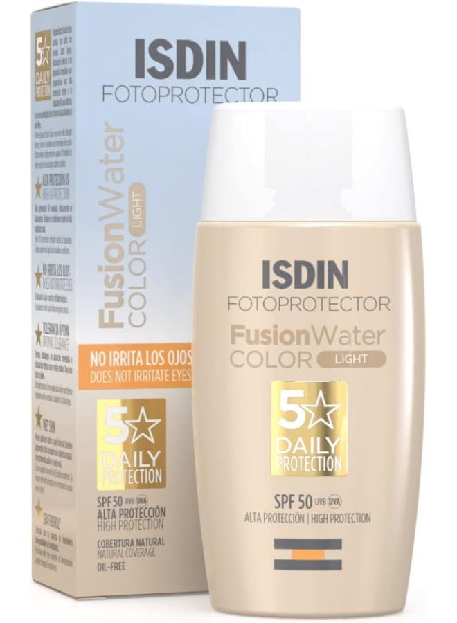 Isdin Fusion Water Color Spf 50 (Light) 50Ml, Tinted Daily Facial Sun Cream, Ultra-Light Texture - Image 1