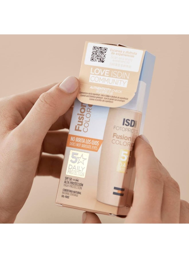 Isdin Fusion Water Color Spf 50 (Light) 50Ml, Tinted Daily Facial Sun Cream, Ultra-Light Texture - Image 2