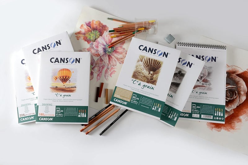 CANSON Canson C  Grain A4 224g White Drawing  Sketching Paper Pad 30 Sheets Fine Grain Texture Glued on Short Side Ideal for Professional Artists  - Image 4