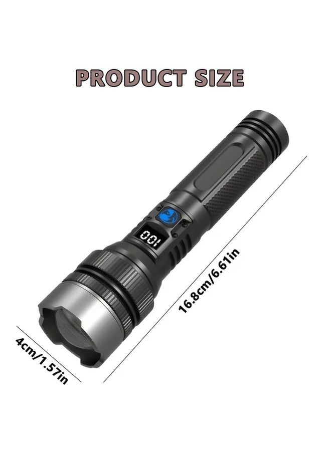 Black Powerful LED Flashlight with Zoom Digital Display Type C Rechargeable for Camping Hiking - Image 4