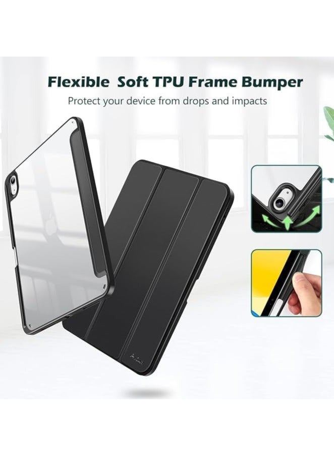 حافظة متوافقة مع جهاز iPad 10 (2022) 10.9 الجديد مع حامل أقلام مدمج، لجهاز iPad 10 (2022) 10.9 مع غطاء خلفي شفاف صلب، (أسود) - Image 3