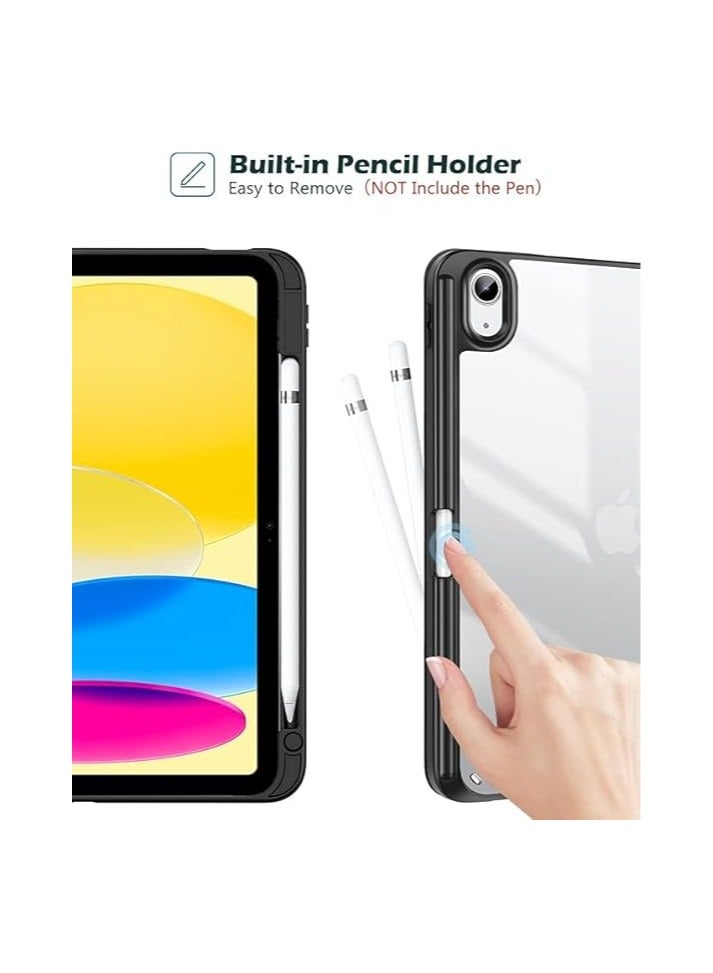 حافظة متوافقة مع جهاز iPad 10 (2022) 10.9 الجديد مع حامل أقلام مدمج، لجهاز iPad 10 (2022) 10.9 مع غطاء خلفي شفاف صلب، (أسود) - Image 4