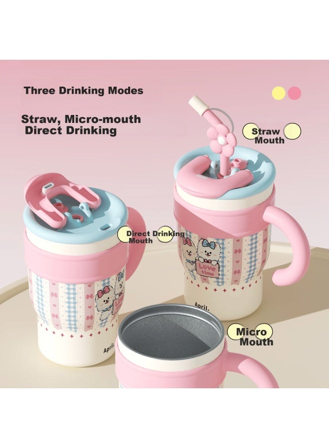 April Cute Straw Insulated Water Bottle For Girls High-value Ice Mug Stainless Steel Cup Birthday Gift Souvenir - Image 2