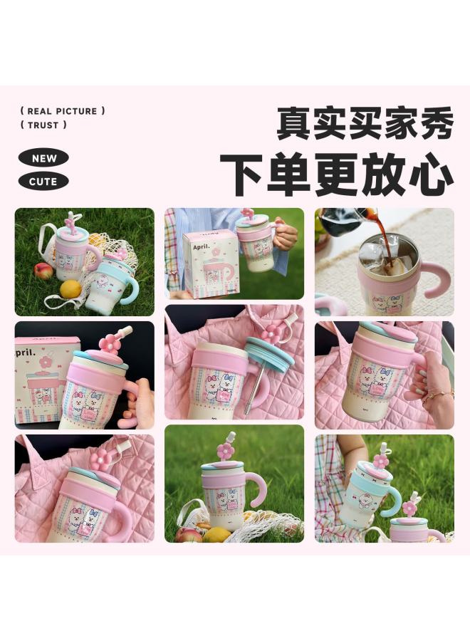 April Cute Straw Insulated Water Bottle For Girls High-value Ice Mug Stainless Steel Cup Birthday Gift Souvenir - Image 5