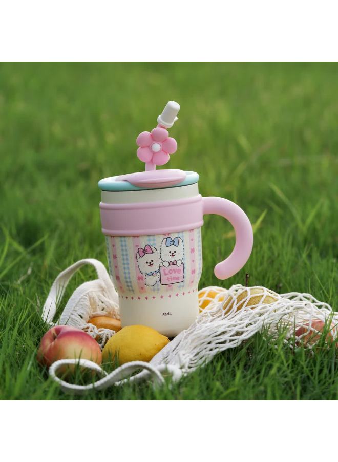 April Cute Straw Insulated Water Bottle For Girls High-value Ice Mug Stainless Steel Cup Birthday Gift Souvenir - Image 1