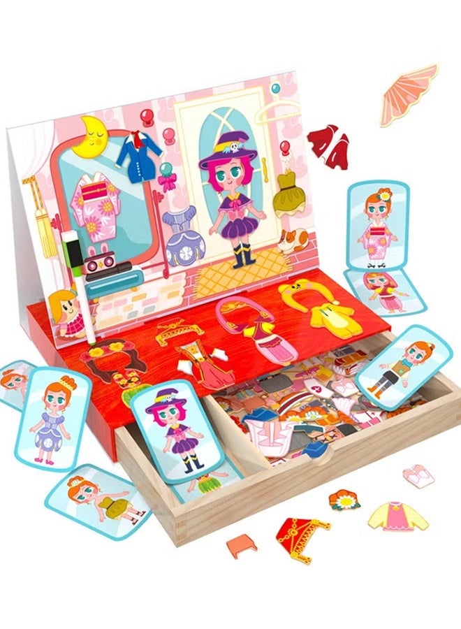 Magnetic Drawing Board, Girls Dress up themed toys, Wooden Puzzles Games Toys for Kids Drawing Learning - Image 1