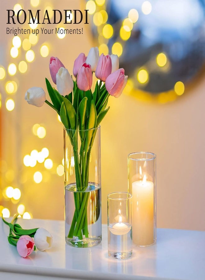 AKDC Hurricane Candle Holders Glass Vases For Centerpieces - Set Of 12 Clear Cylinder Vases For Flowers, Pillar Candles, Floating Votive Wedding Table Centerpiece Home Decor 4''/6''/7.8'' High - Image 1