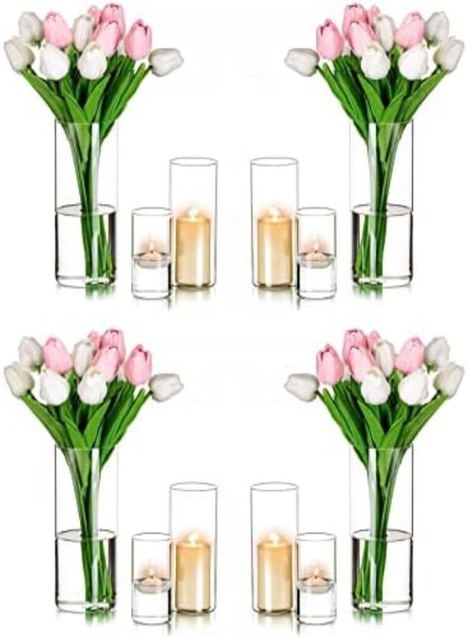 AKDC Hurricane Candle Holders Glass Vases For Centerpieces - Set Of 12 Clear Cylinder Vases For Flowers, Pillar Candles, Floating Votive Wedding Table Centerpiece Home Decor 4''/6''/7.8'' High - Image 4