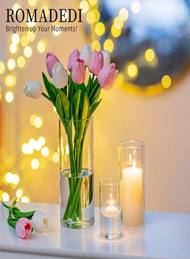 AKDC Hurricane Candle Holders Glass Vases For Centerpieces - Set Of 12 Clear Cylinder Vases For Flowers, Pillar Candles, Floating Votive Wedding Table Centerpiece Home Decor 4''/6''/7.8'' High - Image 2